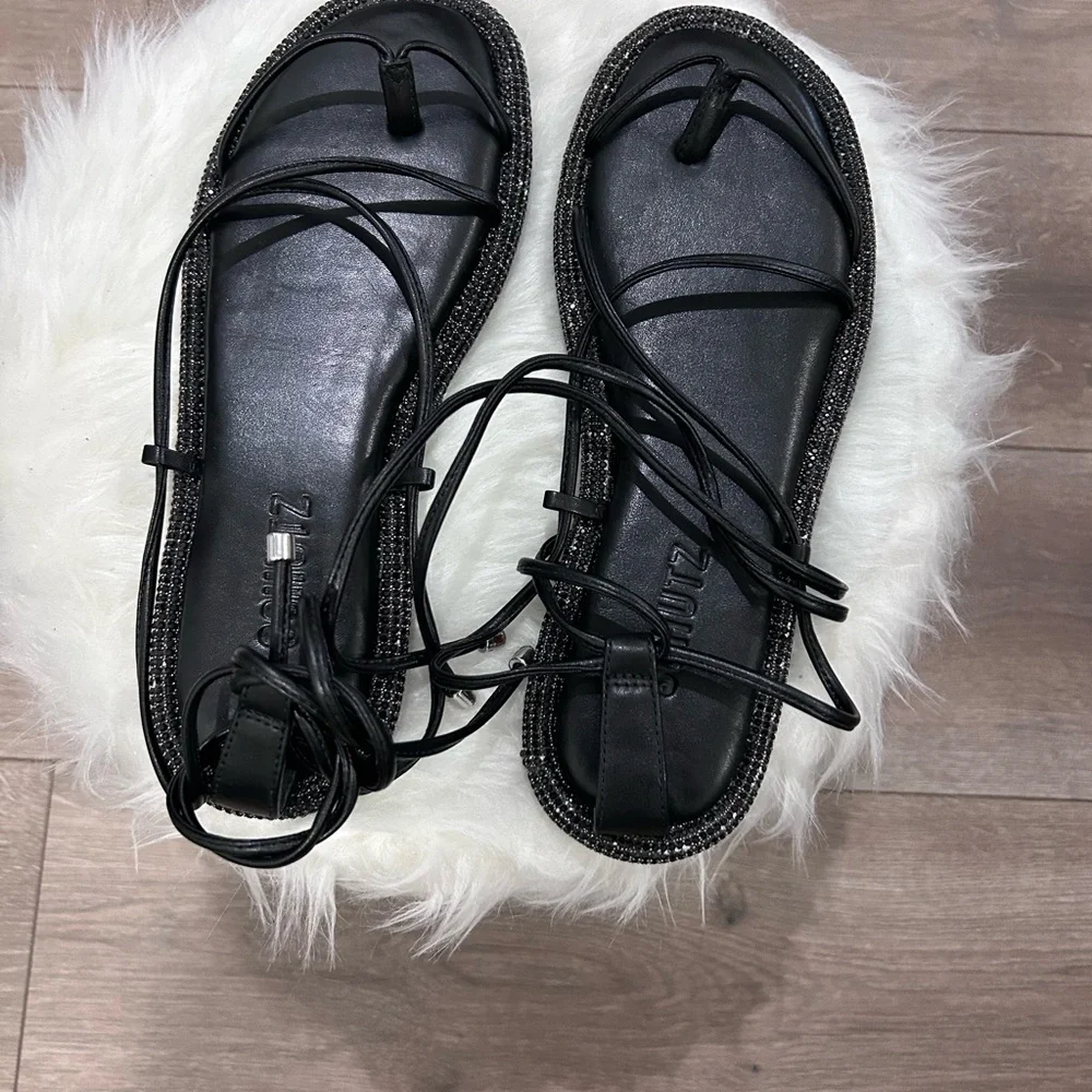 ⬇️ PRICE ⬇️ SCHUTZ • Kittie Crystal-Embellished Wraparound Ankle Sandals • 7B - Picture 2 of 7